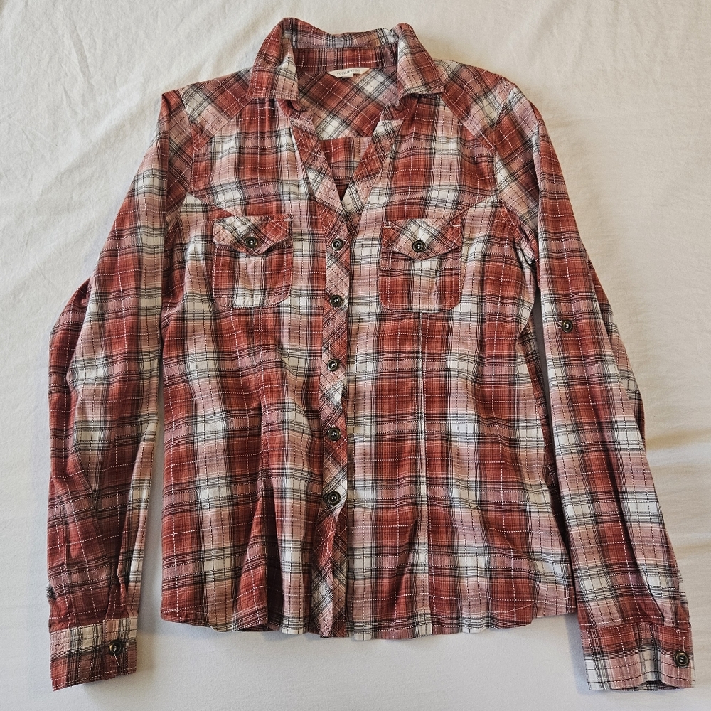 Red Plaid Button-Up Shirt